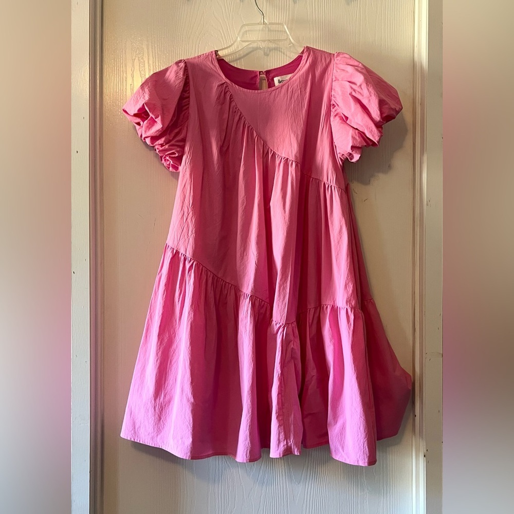 &merci Bubblegum Pink Babydoll Mini Dress with Puff Sleeves - Picture 3 of 11